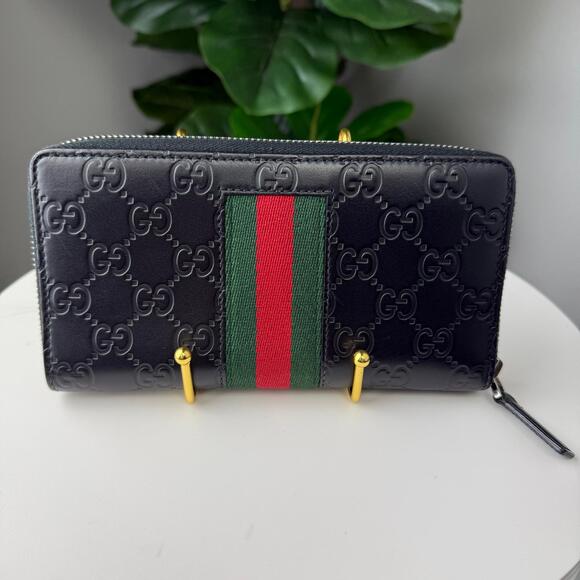 💎✨Authentic Gucci Long Wallet Sherry Line Guccissima Black Leather - Picture 1 of 6